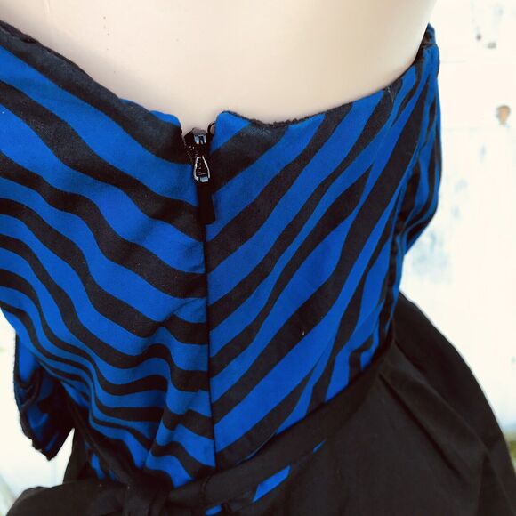 Anthropologie Chorus Girl Romper Maeve Black Blue Stripe Strapless Sz 6 M Retro - Picture 9 of 13